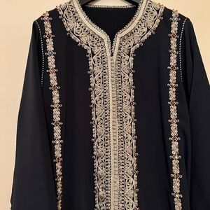 Moroccan authentic hand made Caftan in a chic classy black and gold with belt.
